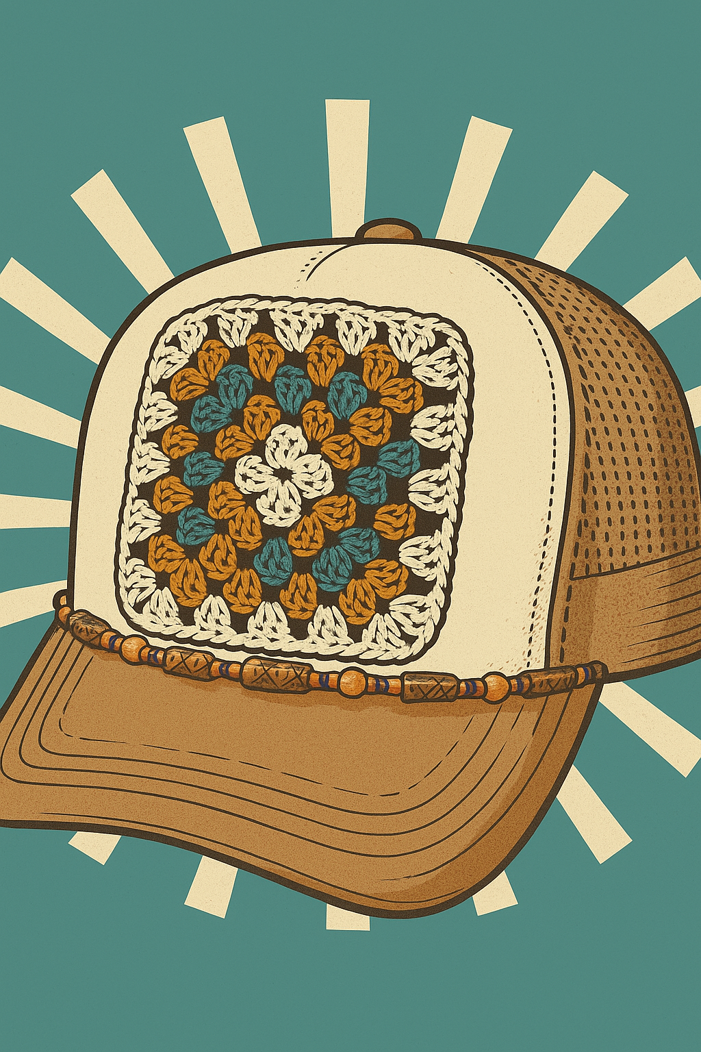 Granny Square Trucker Hat- Ocean Breeze