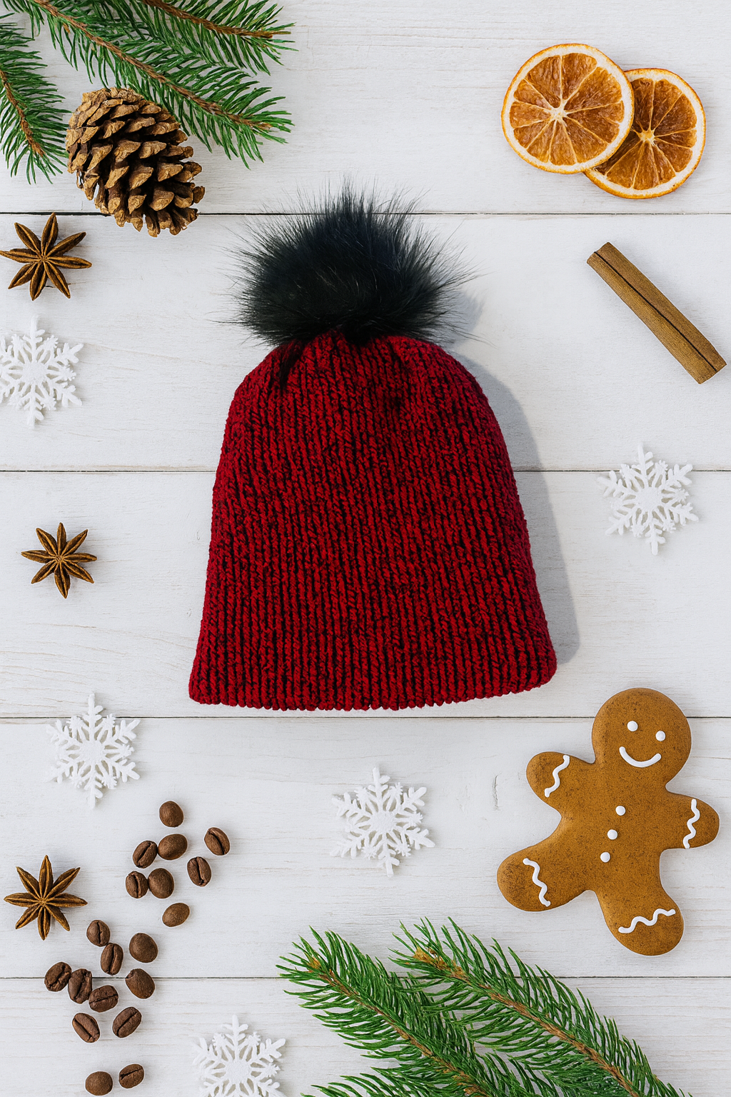 Red speckled knit beanie