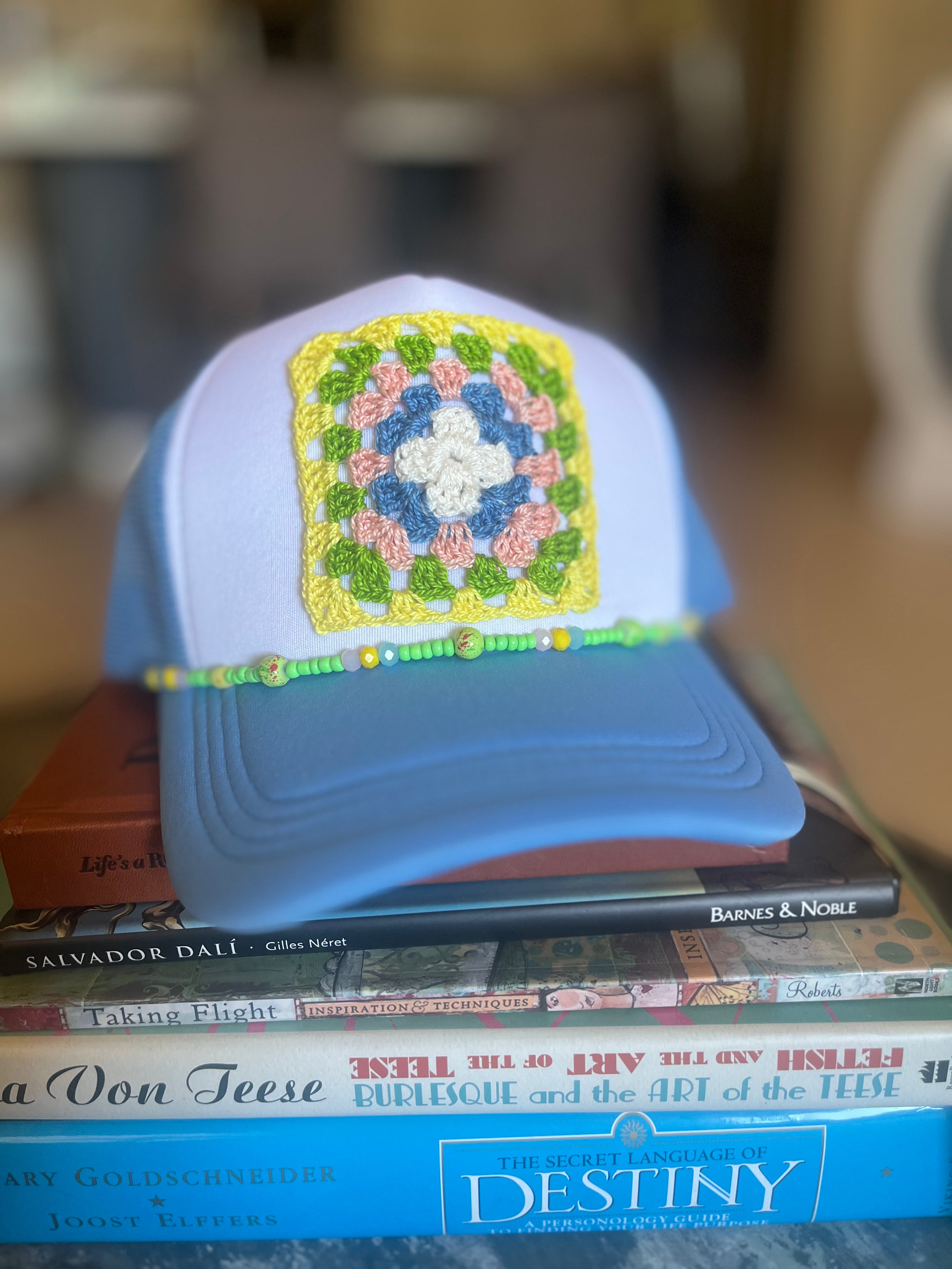 Granny Square Trucker Hat- Ocean Breeze