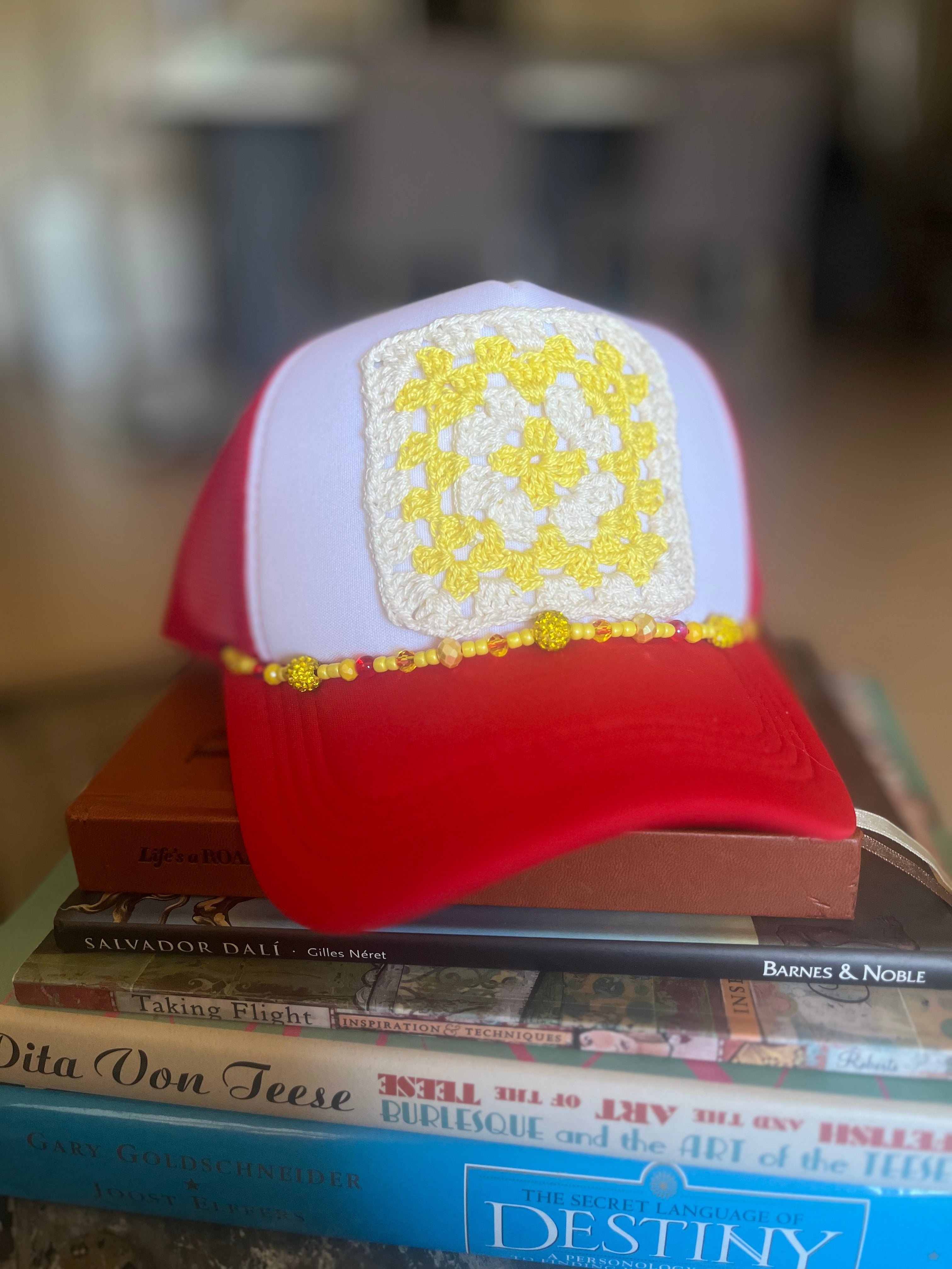 Granny Square Trucker Hat-Strawberry Lemonade