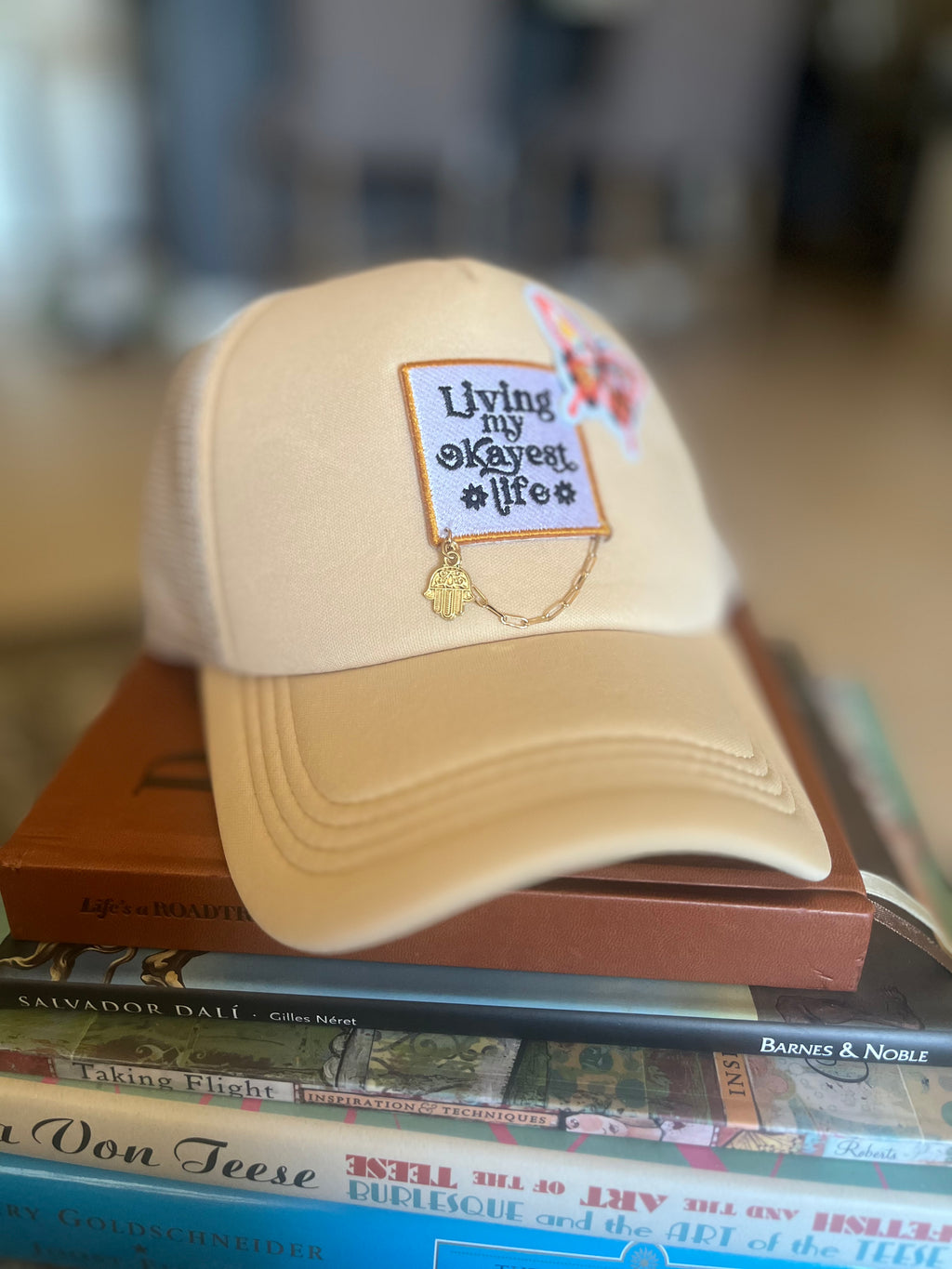 Living My Okayest Life Trucker Hat-Beige isn't boring