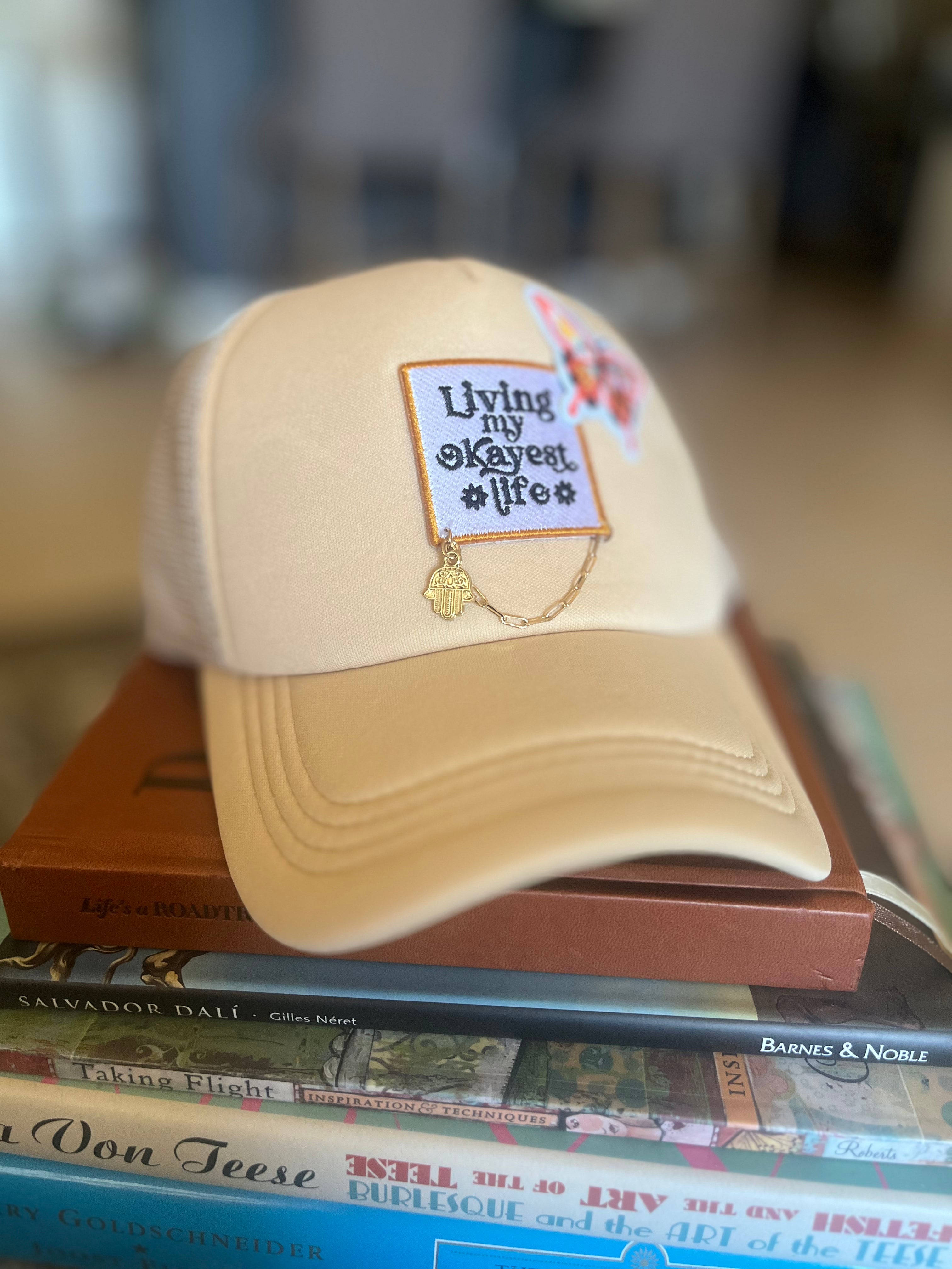 Living My Okayest Life Trucker Hat-Beige isn't boring