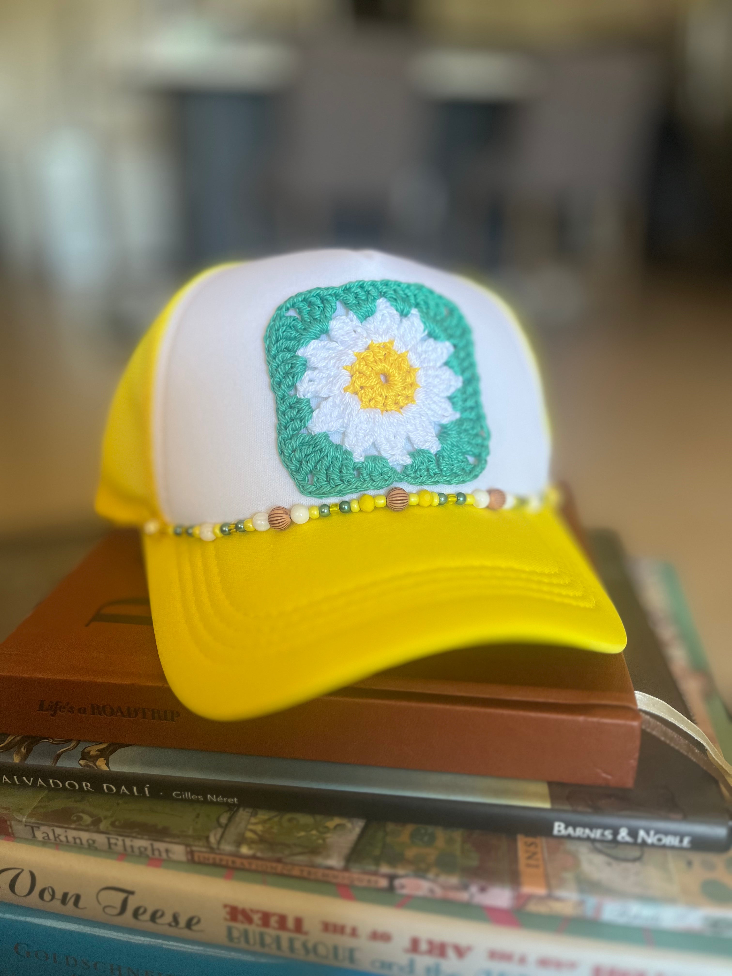 Granny Square Trucker Hat-Lemon Zest